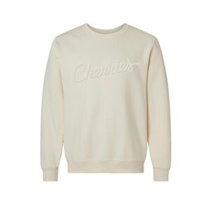 Divided by H&M‎ Cream Knit Sweater Distressed Cursive Cherries Print Size Medium